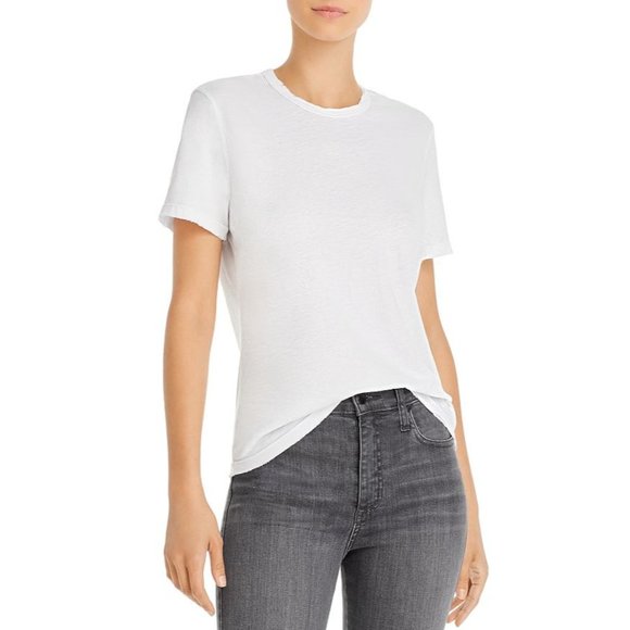Cotton Citizen Tops - Cotton Citizen White Cotton Distressed Crew Neck Short Sleeve Tee Size L